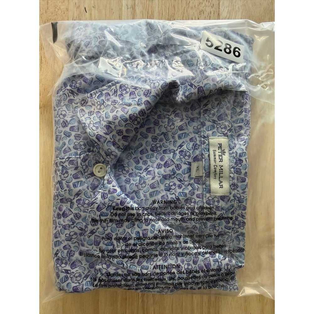 Peter Millar Summer Comfort Mens XL Purple Cocktail Bear Print Golf Polo Shirt - Picture 15 of 15